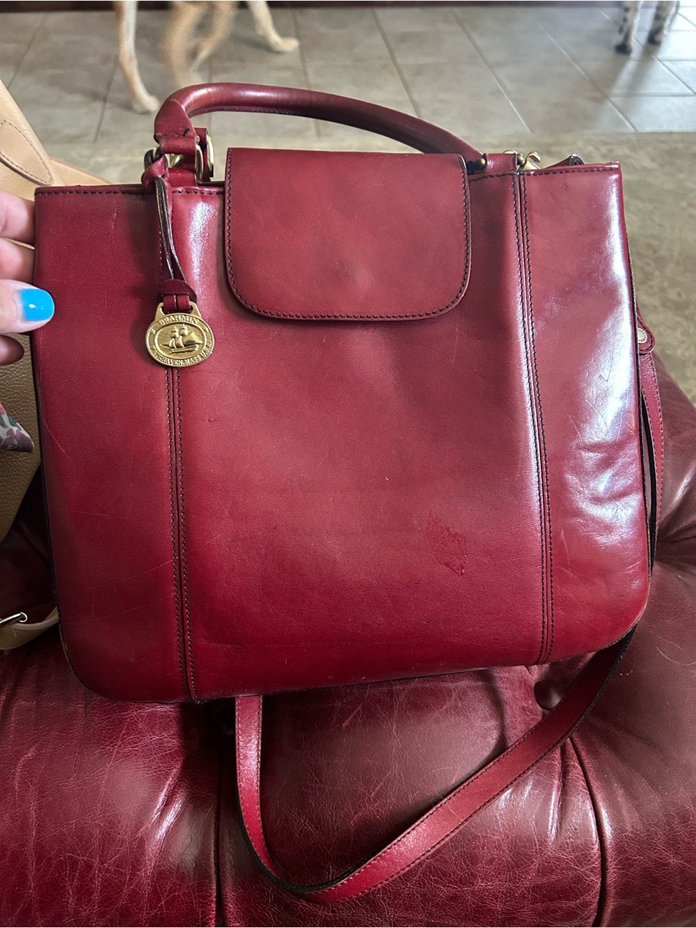 Brahmin Red Leather Top-Handle Satchel with Shoulder Strap